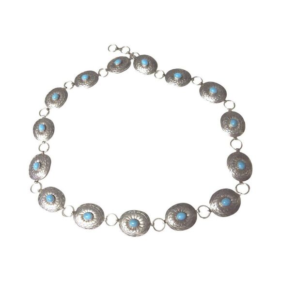 Belt Necklace Vintage Navajo Native Indian Oval Blue Turquoise Sterling Silver main image 8